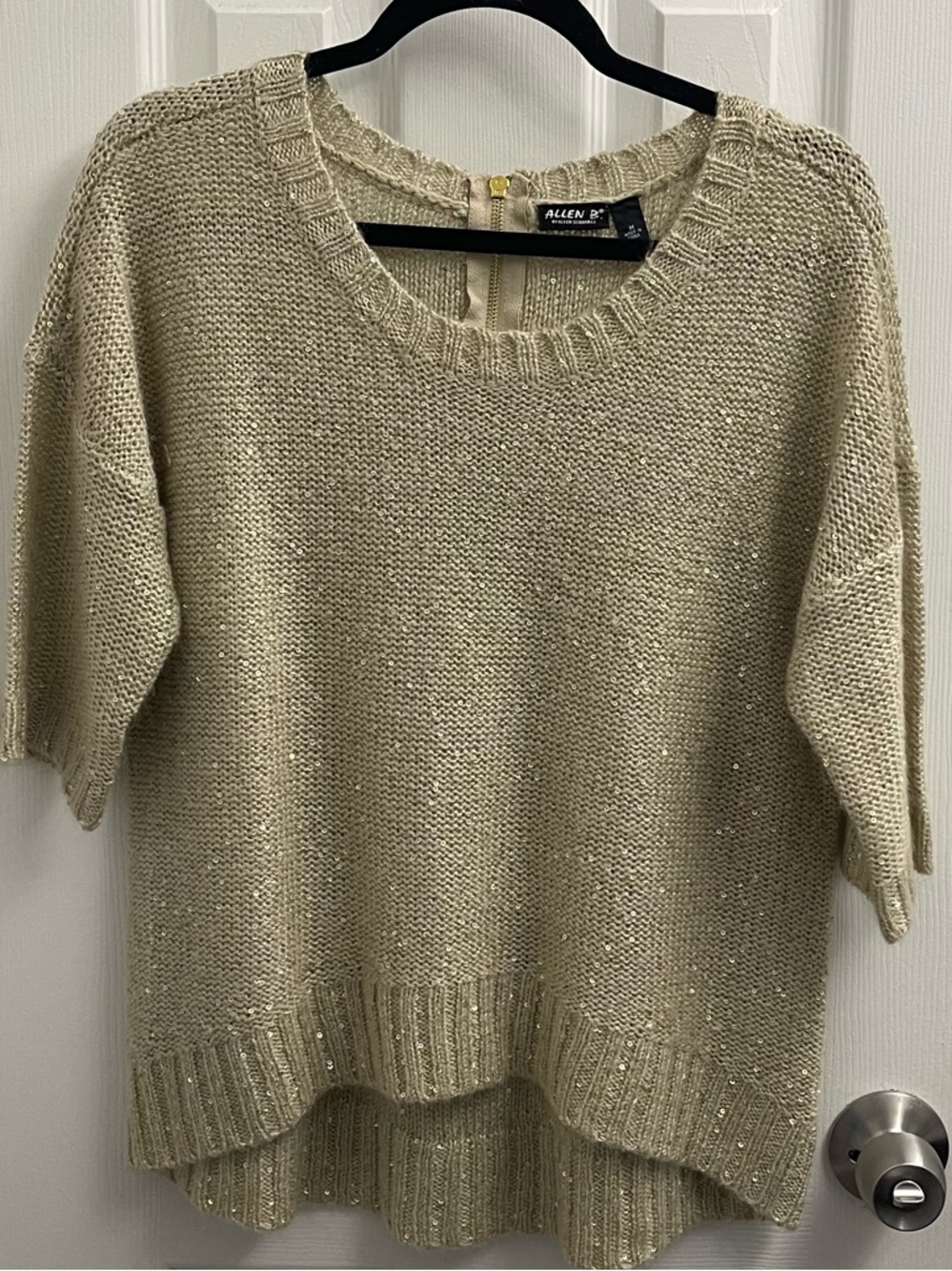 Allen B. By Allen Schwartz Champagne Cream Sequined Crew Sweater